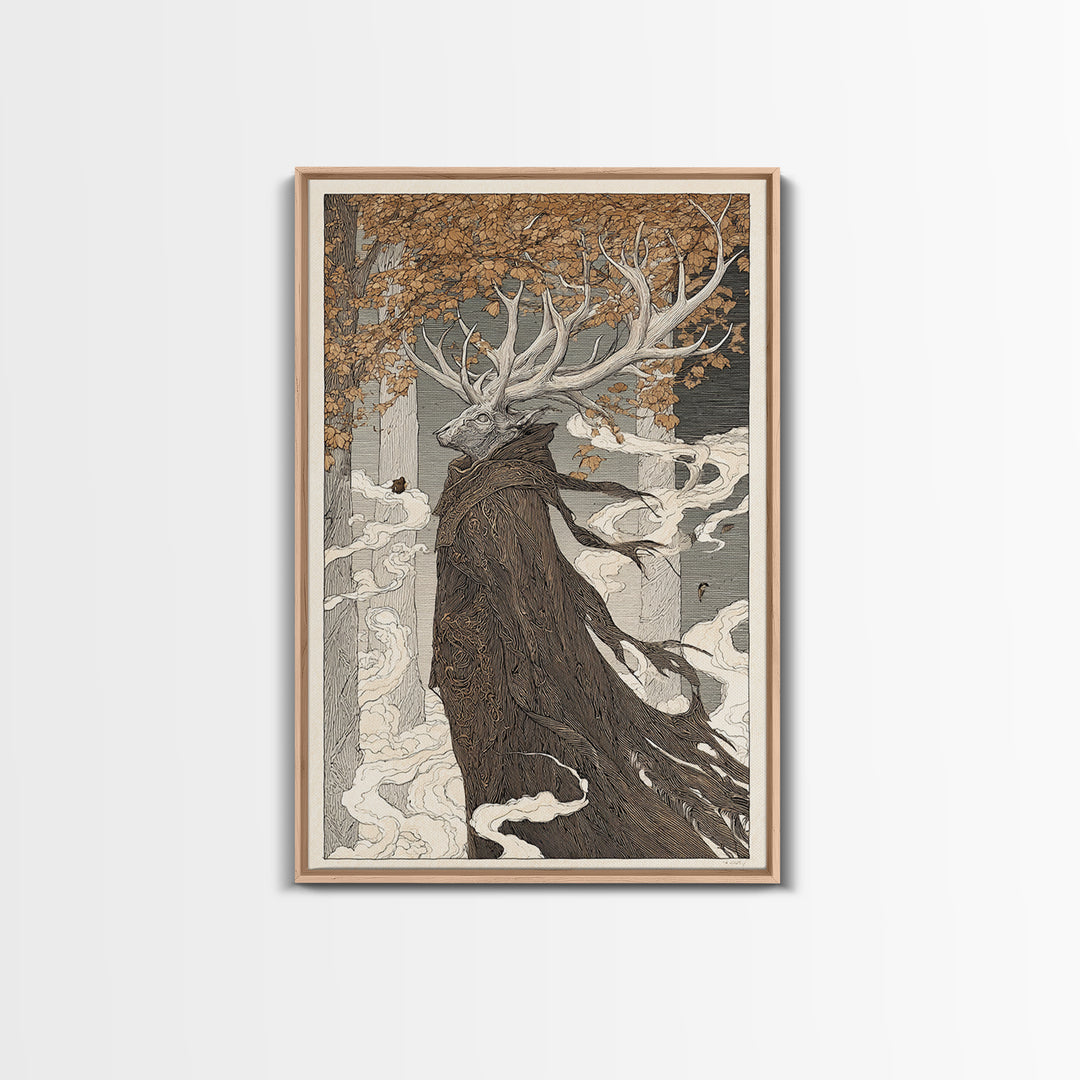 The Antlered Forest Spirit, Victorian Macabre Art, Vertical Wall Art, Gothic Horror Wall Art, Framed Canvas Print, Halloween Wall Art