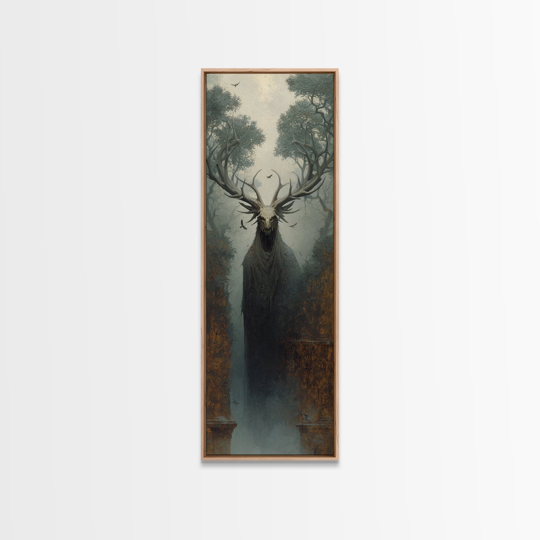 The Antlered Forest Spirit, Surreal Apocalyptic Art, Tall Narrow Wall Art, Gothic Horror Wall Art, Canvas Print, Halloween Wall Art