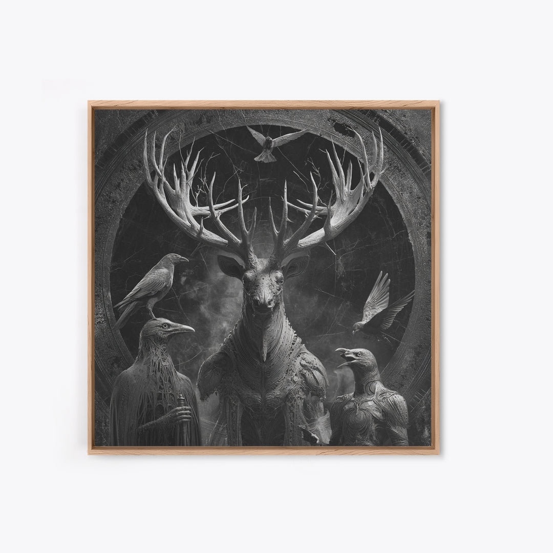The Antlered Forest Spirit, Biomechanical Horror Art, Square Wall Art, Gothic Horror Wall Art, Canvas Print, Halloween Wall Art