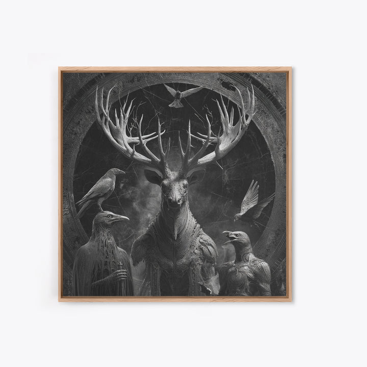 The Antlered Forest Spirit, Biomechanical Horror Art, Square Wall Art, Gothic Horror Wall Art, Canvas Print, Halloween Wall Art