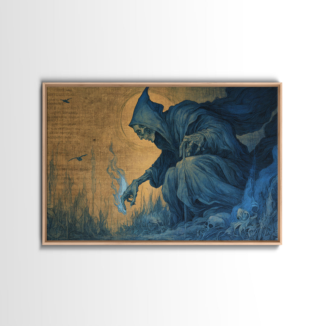 The Will-O'-The-Wisp Shepherd, Dark Renaissance Art, Landscape Wall Art, Dark Fantasy Wall Art, Framed Canvas Print
