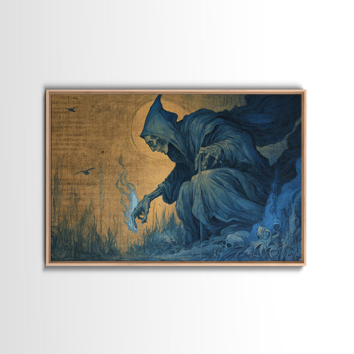 The Will-O'-The-Wisp Shepherd, Dark Renaissance Art, Landscape Wall Art, Dark Fantasy Wall Art, Framed Canvas Print