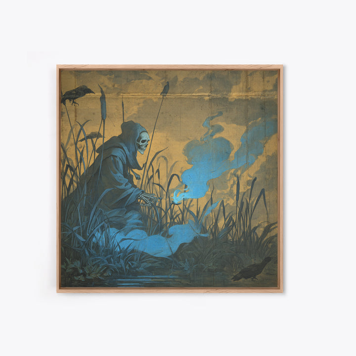 The Will-O'-The-Wisp Shepherd, Danse Macabre Art, Square Wall Art, Dark Fantasy Wall Art, Canvas Print, Dark Fantasy Art