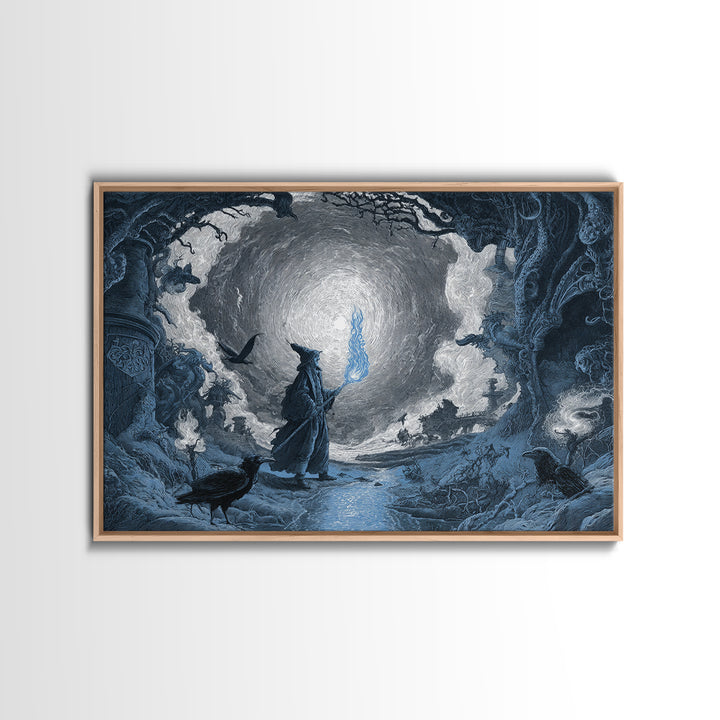 The Will-O'-The-Wisp Shepherd, Architectural Etching Art, Landscape Wall Art, Macabre Wall Art, Framed Canvas Print