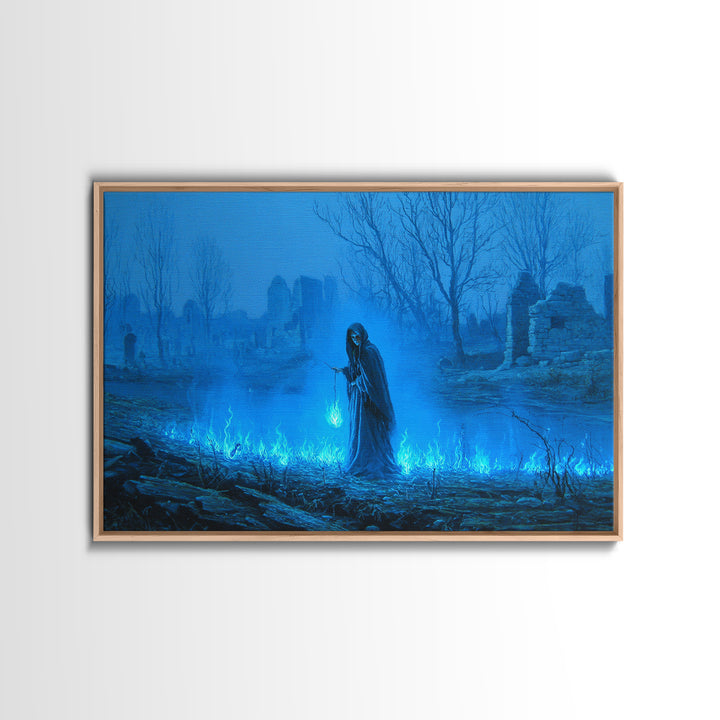 The Will-O'-The-Wisp Shepherd, Romantic Gothic Landscape, Landscape Wall Art, Dark Halloween Decor, Canvas Print, Dark Fantasy Art
