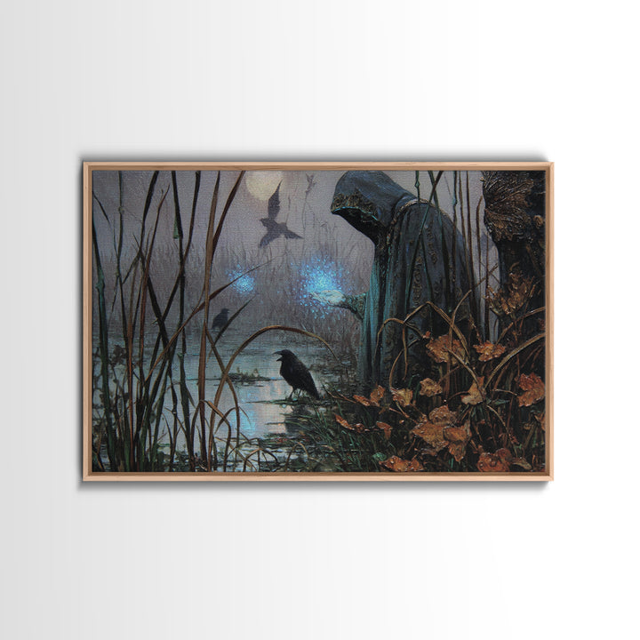 The Will-O'-The-Wisp Shepherd, Ornate Symbolist Art, Landscape Wall Art, Dark Fantasy Wall Art, Canvas Print, Halloween Wall Art