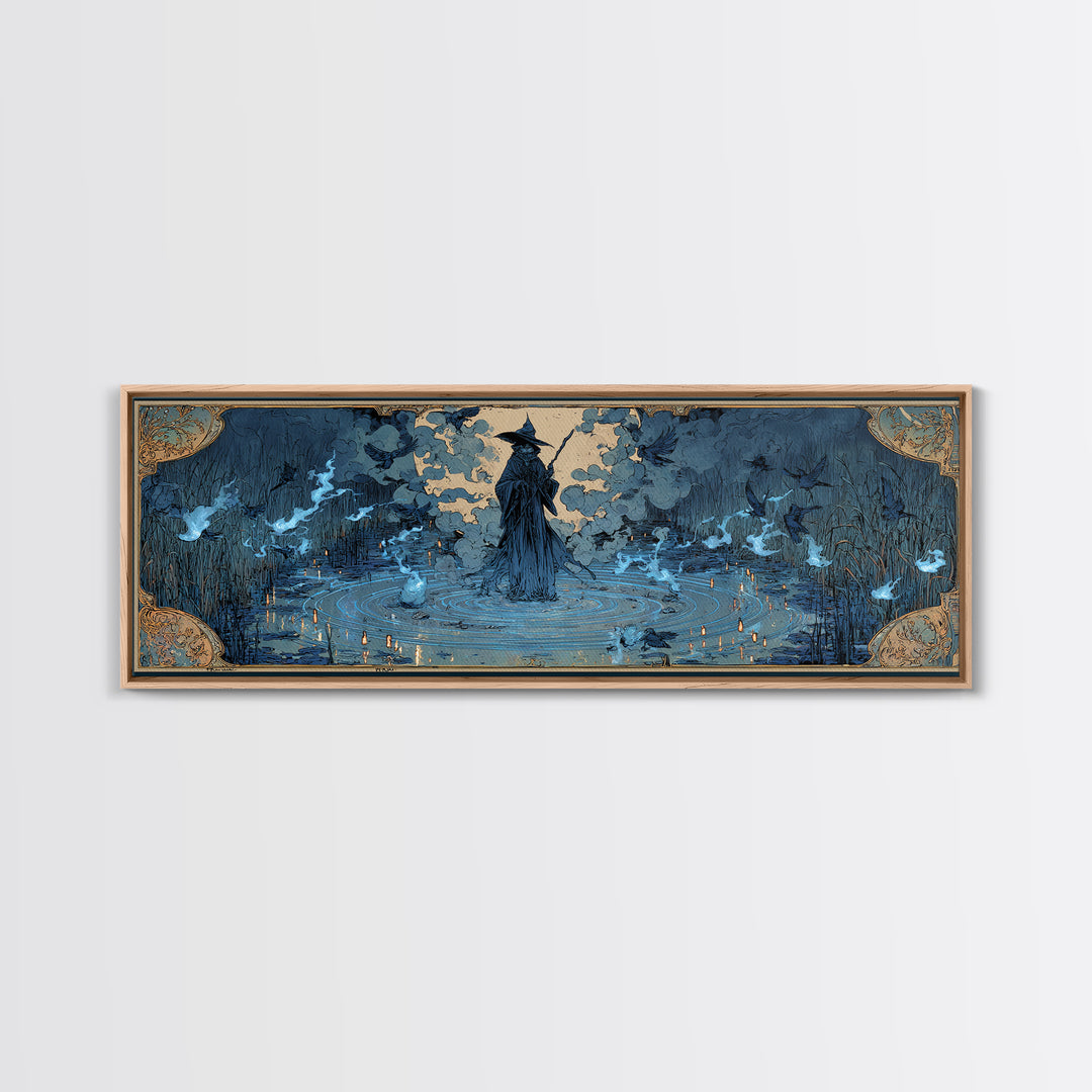 The Will-O'-The-Wisp Shepherd, Decadent Gothic Art, Extra Wide Wall Art, Macabre Wall Art, Canvas Print, Halloween Wall Art