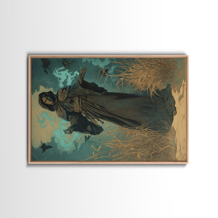 The Will-O'-The-Wisp Shepherd, Symbolist Etching Art, Landscape Wall Art, Dark Halloween Decor, Canvas Print, Halloween Wall Art