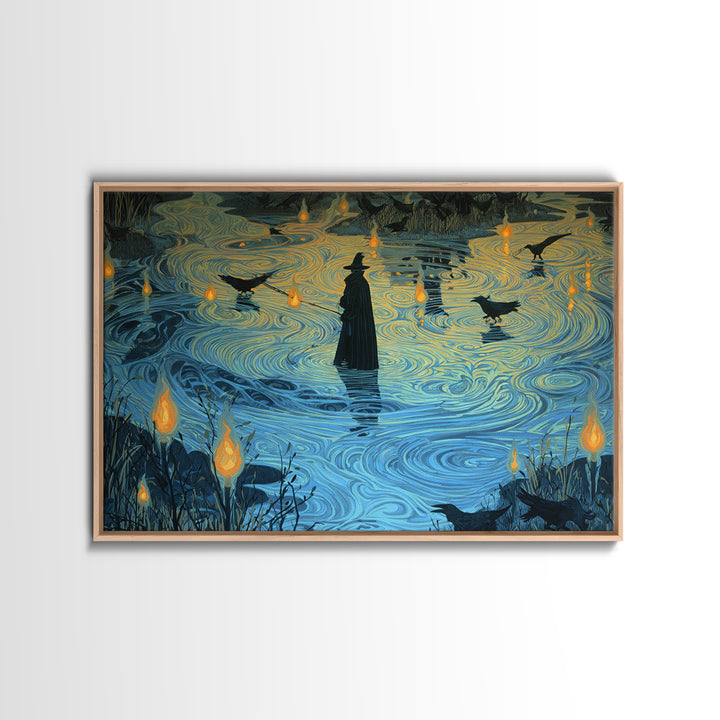 The Will-O'-The-Wisp Shepherd, Expressionist Gothic Art, Landscape Wall Art, Gothic Horror Wall Art, Canvas Print, Halloween Wall Art