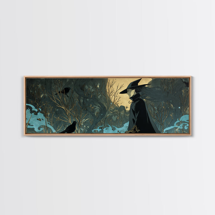 The Will-O'-The-Wisp Shepherd, Decadent Line Art, Extra Wide Wall Art, Dark Fantasy Wall Art, Canvas Print, Halloween Wall Art