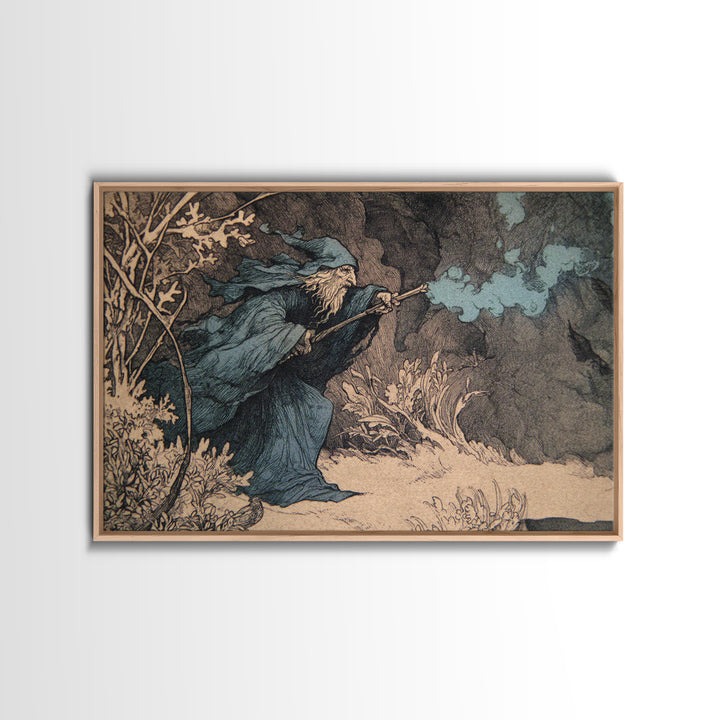 The Will-O'-The-Wisp Shepherd, Gothic Storybook Art, Landscape Wall Art, Dark Halloween Decor, Framed Canvas Print, Spooky Wall Decor