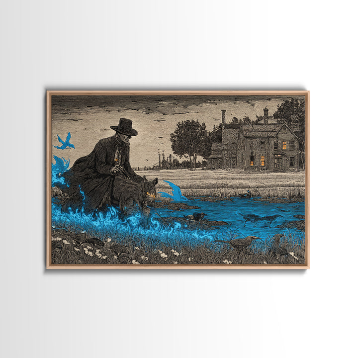 The Will-O'-The-Wisp Shepherd, Victorian Macabre Art, Landscape Wall Art, Dark Fantasy Wall Art, Framed Canvas Print, Halloween Wall Art