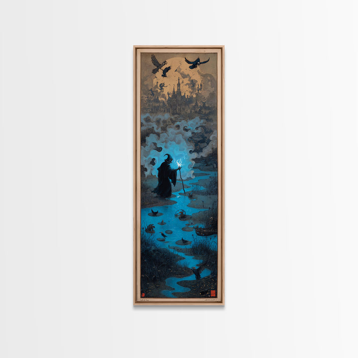 The Will-O'-The-Wisp Shepherd, Surreal Apocalyptic Art, Tall Narrow Wall Art, Gothic Horror Wall Art, Canvas Print