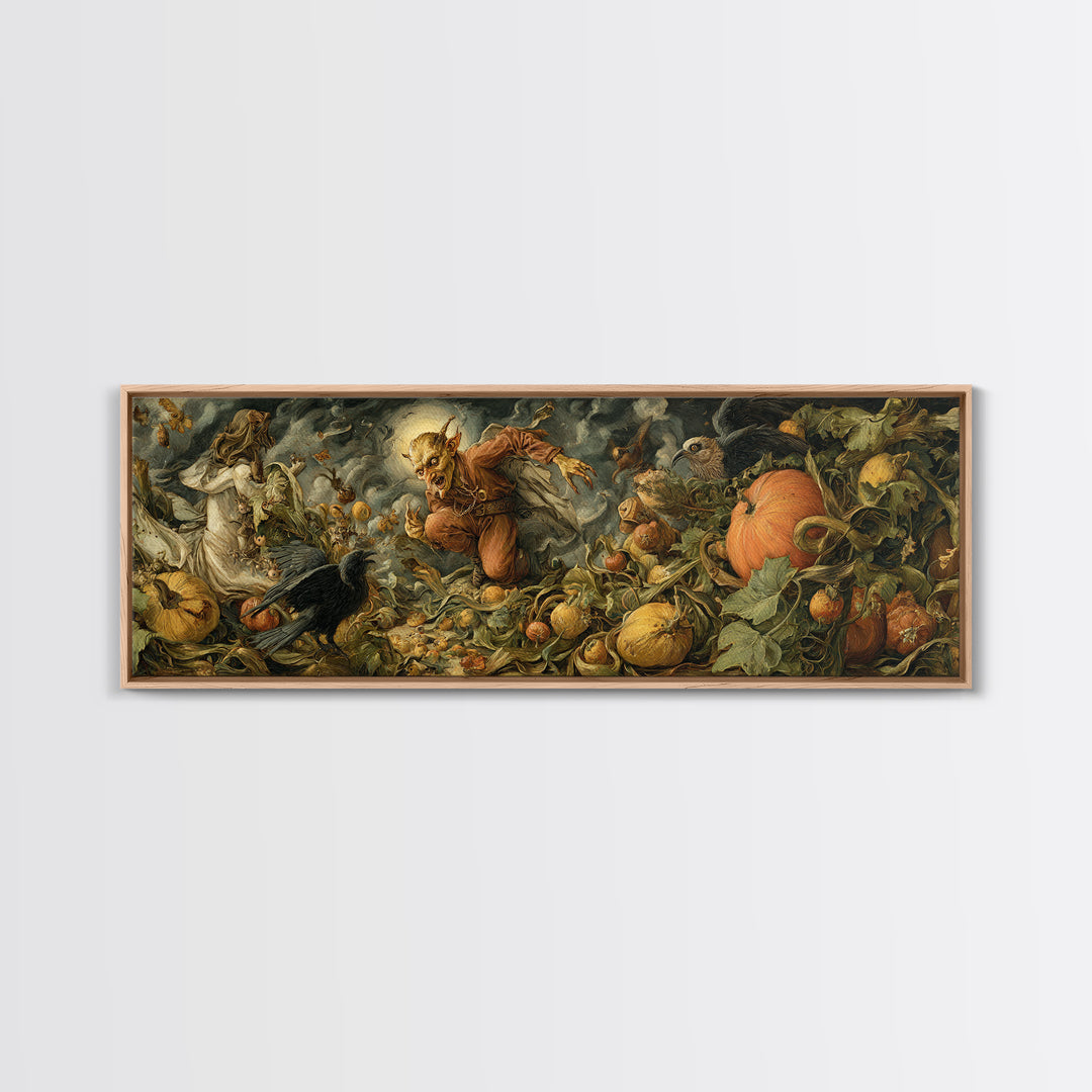 The Pumpkin Patch Goblin, Dark Renaissance Art, Extra Wide Wall Art, Gothic Horror Wall Art, Canvas Print, Halloween Wall Art