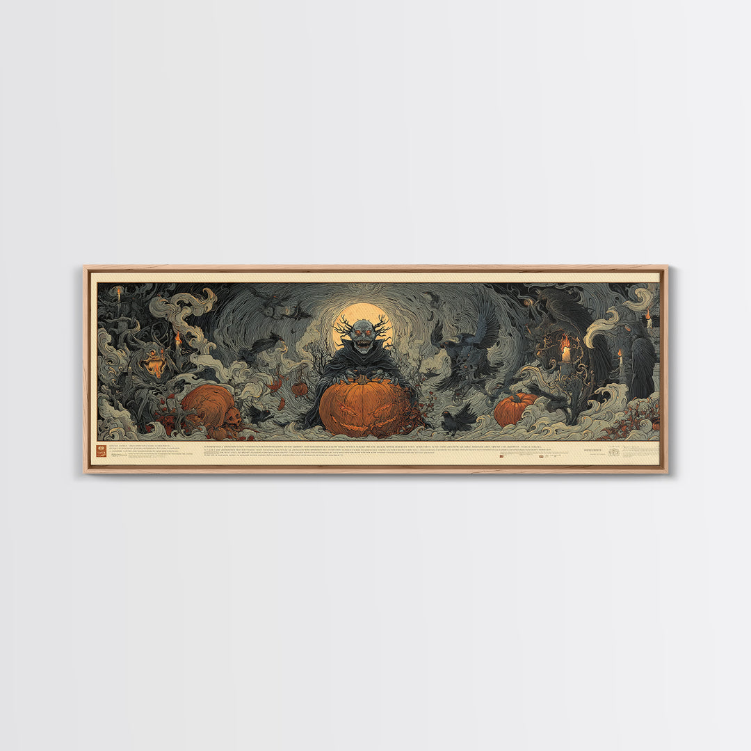 The Pumpkin Patch Goblin, Visionary Gothic Art, Extra Wide Wall Art, Dark Halloween Decor, Canvas Print, Halloween Wall Art