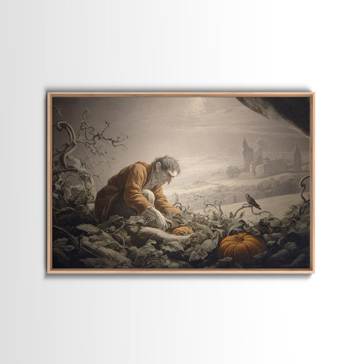 The Pumpkin Patch Goblin, Romantic Gothic Landscape, Landscape Wall Art, Macabre Wall Art, Canvas Print, Halloween Wall Art