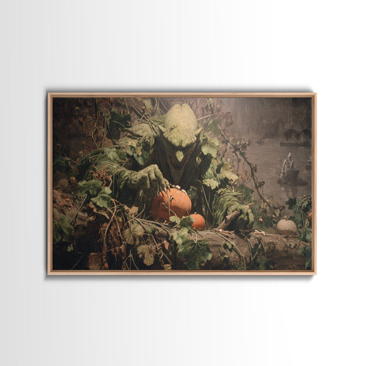 The Pumpkin Patch Goblin, Symbolist Gothic Landscape, Landscape Wall Art, Gothic Horror Wall Art, Canvas Print, Halloween Wall Art