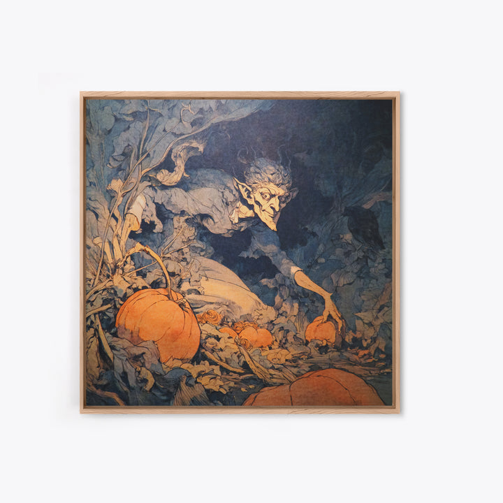 The Pumpkin Patch Goblin, Decadent Gothic Art, Square Wall Art, Dark Fantasy Wall Art, Canvas Print, Halloween Wall Art