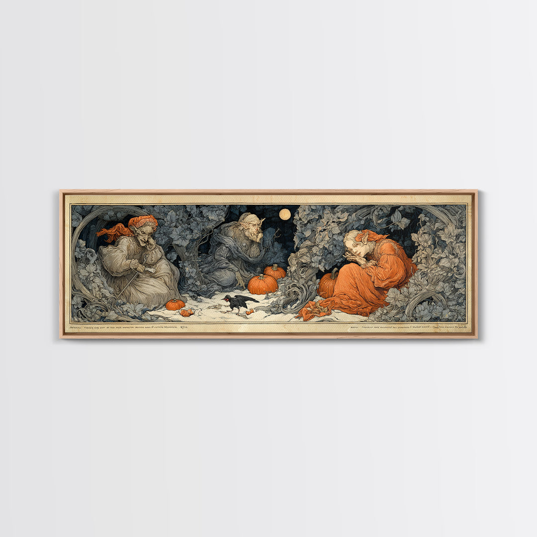 The Pumpkin Patch Goblin, Symbolist Death Art, Extra Wide Wall Art, Macabre Wall Art, Framed Canvas Print, Halloween Wall Art
