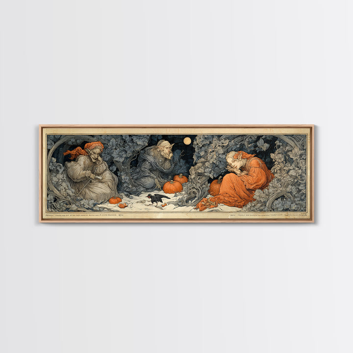 The Pumpkin Patch Goblin, Symbolist Death Art, Extra Wide Wall Art, Macabre Wall Art, Framed Canvas Print, Halloween Wall Art