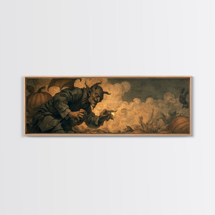 The Pumpkin Patch Goblin, Dark Symbolist Art, Extra Wide Wall Art, Dark Fantasy Wall Art, Canvas Print, Halloween Wall Art