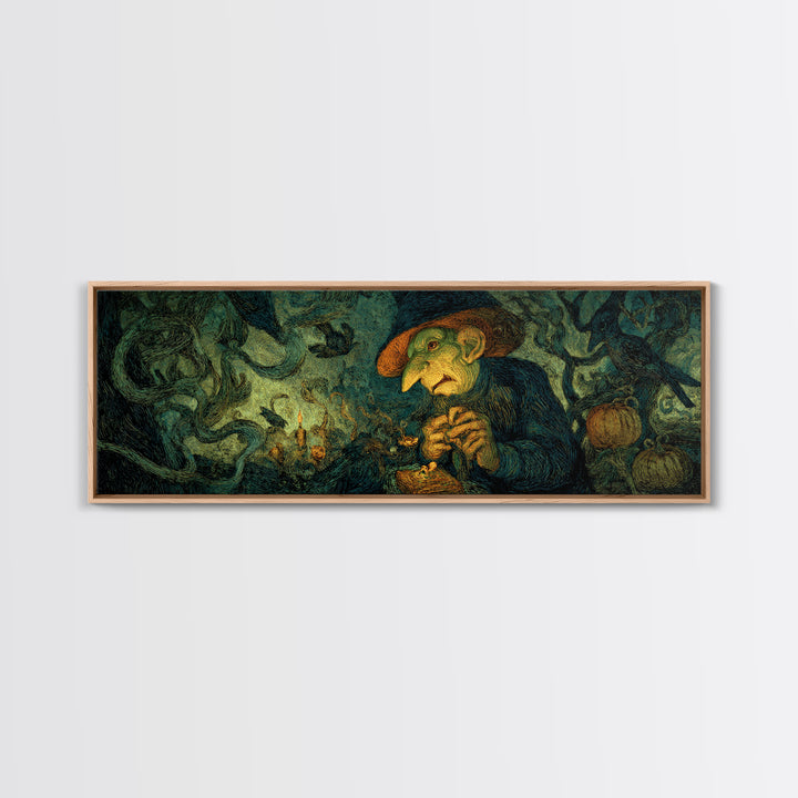 The Pumpkin Patch Goblin, Expressionist Gothic Art, Extra Wide Wall Art, Gothic Horror Wall Art, Framed Canvas Print, Halloween Wall Art