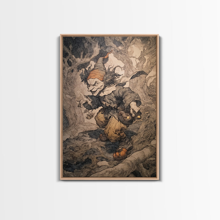 The Pumpkin Patch Goblin, Gothic Storybook Art, Vertical Wall Art, Gothic Horror Wall Art, Canvas Print, Halloween Wall Art
