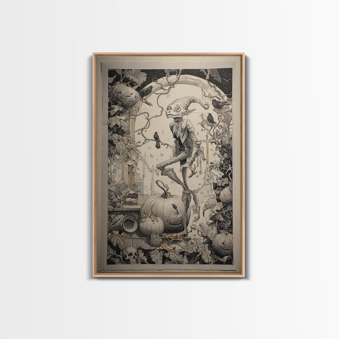 The Pumpkin Patch Goblin, Victorian Macabre Art, Vertical Wall Art, Dark Halloween Decor, Canvas Print, Halloween Wall Art