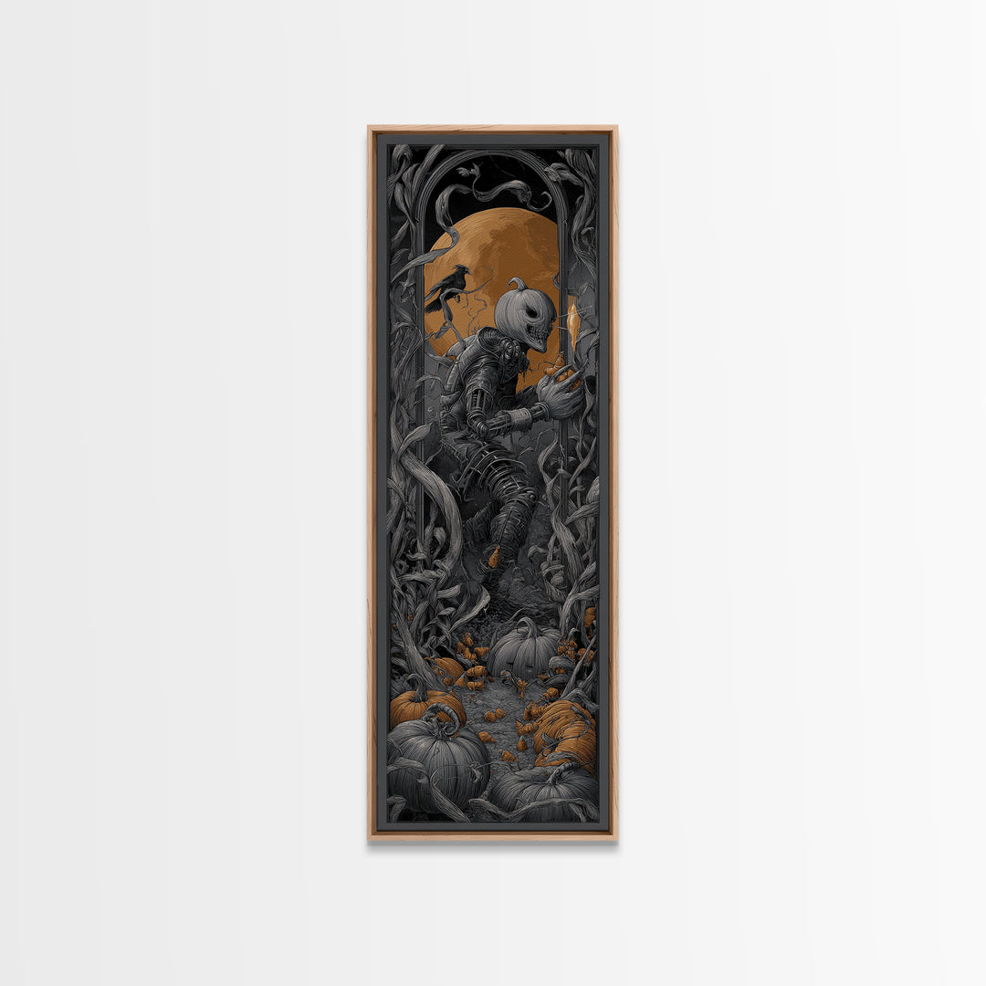 The Pumpkin Patch Goblin, Biomechanical Horror Art, Tall Narrow Wall Art, Dark Halloween Decor, Framed Canvas Print, Halloween Wall Art