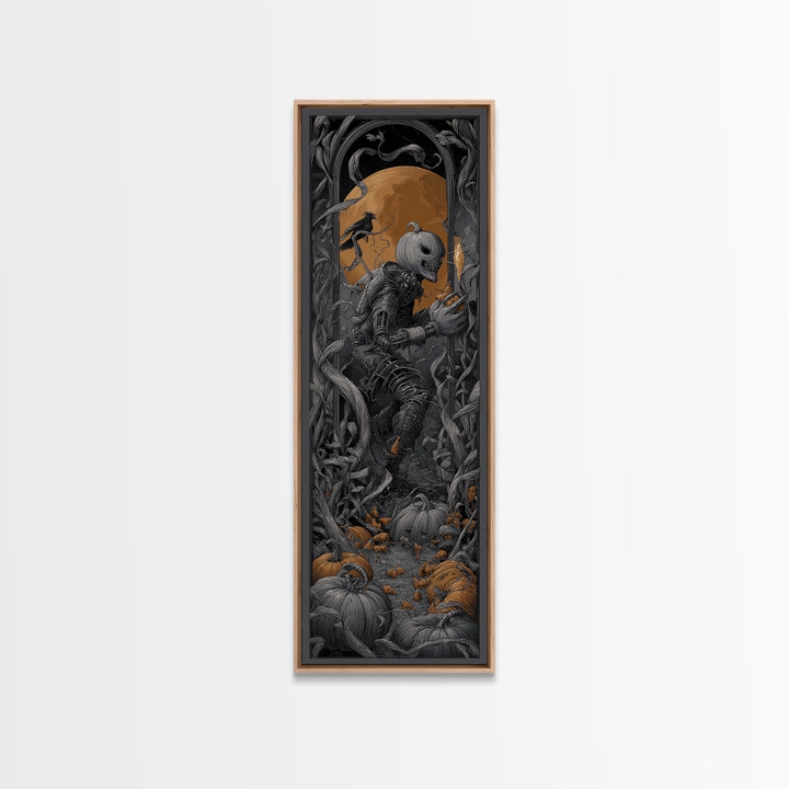 The Pumpkin Patch Goblin, Biomechanical Horror Art, Tall Narrow Wall Art, Dark Halloween Decor, Framed Canvas Print, Halloween Wall Art