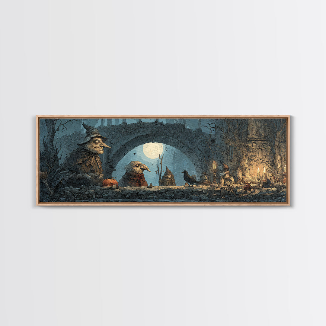 The Bridge Troll At Midnight, Medieval Grotesque Art, Extra Wide Wall Art, Gothic Horror Wall Art, Canvas Print, Halloween Wall Art