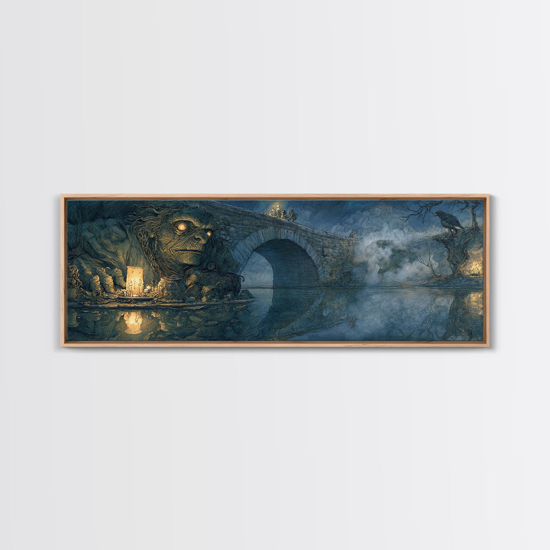 The Bridge Troll At Midnight, Dark Renaissance Art, Extra Wide Wall Art, Macabre Wall Art, Canvas Print, Halloween Wall Art