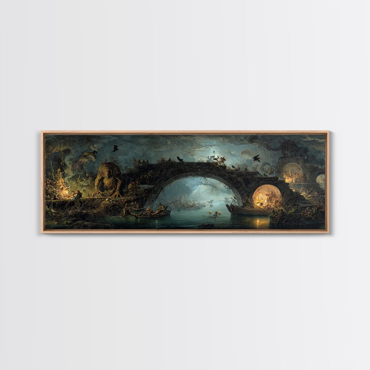 The Bridge Troll At Midnight, Gothic Nightmare Art, Extra Wide Wall Art, Dark Fantasy Wall Art, Canvas Print, Halloween Wall Art