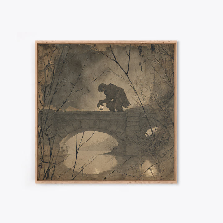 The Bridge Troll At Midnight, Decadent Gothic Art, Square Wall Art, Gothic Horror Wall Art, Canvas Print, Halloween Wall Art
