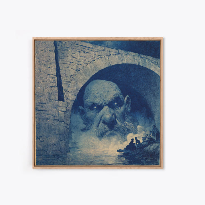 The Bridge Troll At Midnight, Symbolist Etching Art, Square Wall Art, Macabre Wall Art, Canvas Print, Halloween Wall Art, Horror Wall Art