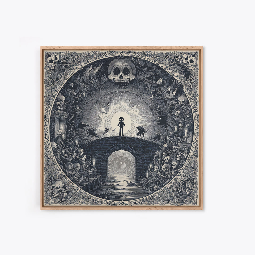 The Bridge Troll At Midnight, Macabre Folk Print Art, Square Wall Art, Gothic Horror Wall Art, Framed Canvas Print