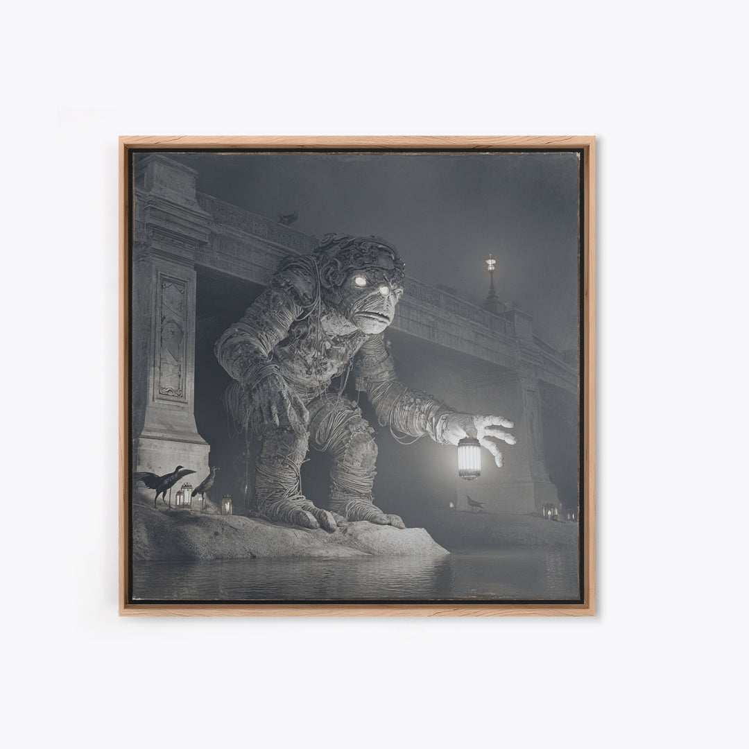 The Bridge Troll At Midnight, Biomechanical Horror Art, Square Wall Art, Dark Halloween Decor, Canvas Print, Halloween Wall Art