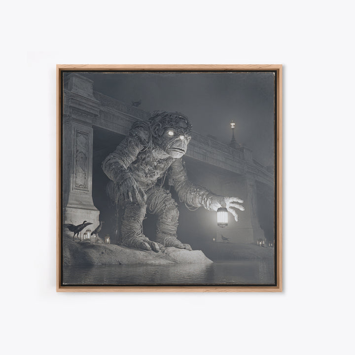 The Bridge Troll At Midnight, Biomechanical Horror Art, Square Wall Art, Dark Halloween Decor, Canvas Print, Halloween Wall Art