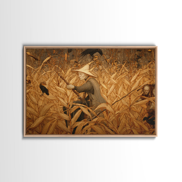 The Cornfield Crawler, Medieval Grotesque Art, Landscape Wall Art, Dark Fantasy Wall Art, Framed Canvas Print, Halloween Wall Art