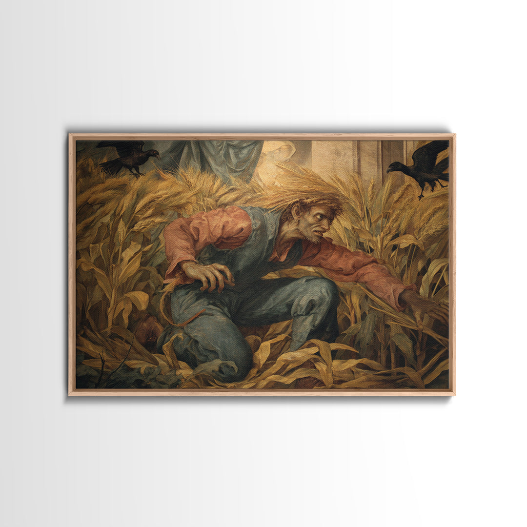 The Cornfield Crawler, Dark Renaissance Art, Landscape Wall Art, Macabre Wall Art, Framed Canvas Print, Halloween Wall Art