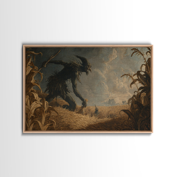 The Cornfield Crawler, Baroque Witchcraft Art, Landscape Wall Art, Macabre Wall Art, Framed Canvas Print, Halloween Wall Art