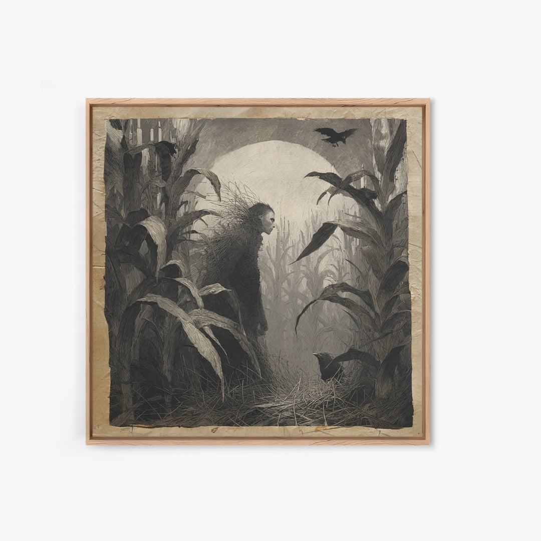 The Cornfield Crawler, Symbolist Dream Art, Square Wall Art, Macabre Wall Art, Framed Canvas Print, Halloween Wall Art