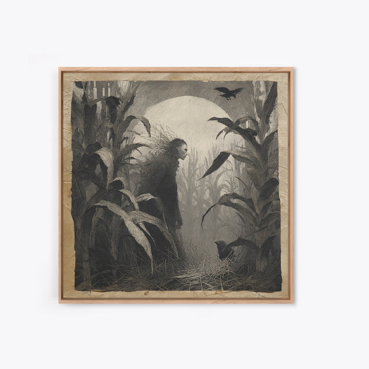 The Cornfield Crawler, Symbolist Dream Art, Square Wall Art, Macabre Wall Art, Framed Canvas Print, Halloween Wall Art