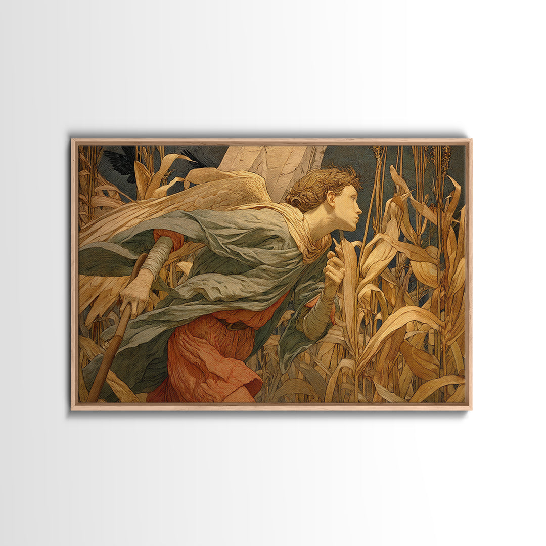 The Cornfield Crawler, Symbolist Death Art, Landscape Wall Art, Gothic Horror Wall Art, Framed Canvas Print, Halloween Wall Art