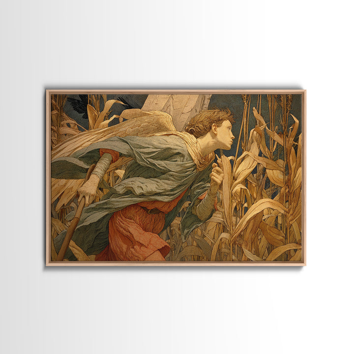 The Cornfield Crawler, Symbolist Death Art, Landscape Wall Art, Gothic Horror Wall Art, Framed Canvas Print, Halloween Wall Art