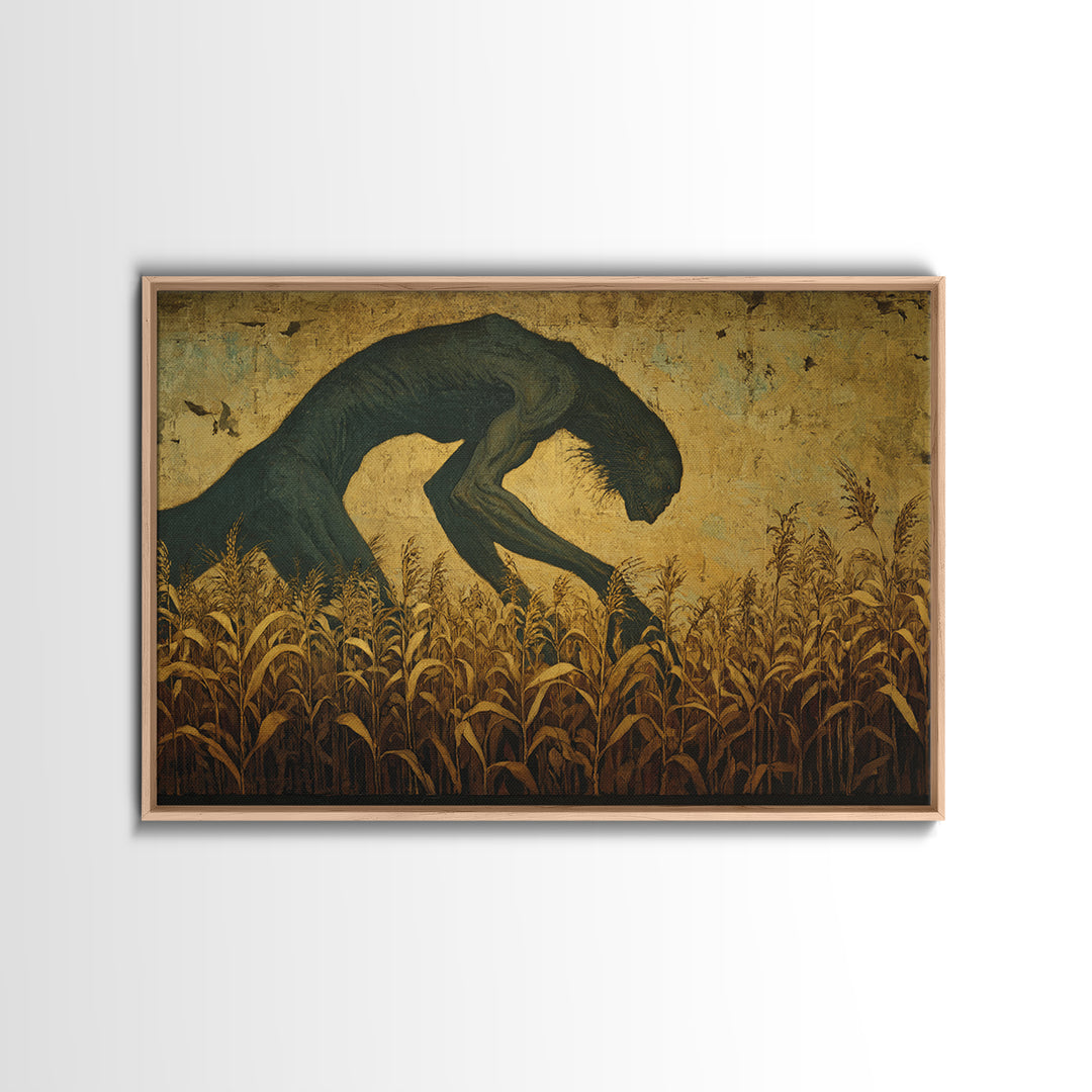 The Cornfield Crawler, Dark Symbolist Art, Landscape Wall Art, Dark Fantasy Wall Art, Canvas Print, Halloween Wall Art