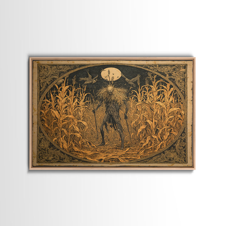 The Cornfield Crawler, Symbolist Etching Art, Square Wall Art, Dark Fantasy Wall Art, Canvas Print, Halloween Wall Art, Gothic Home Decor