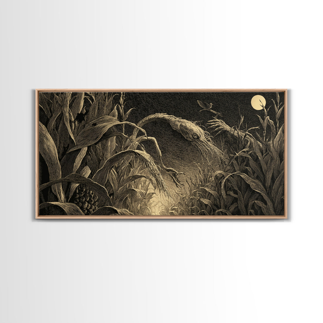 The Cornfield Crawler, Expressionist Nightmare Art, Wide Panoramic Art, Dark Fantasy Wall Art, Canvas Print, Halloween Wall Art