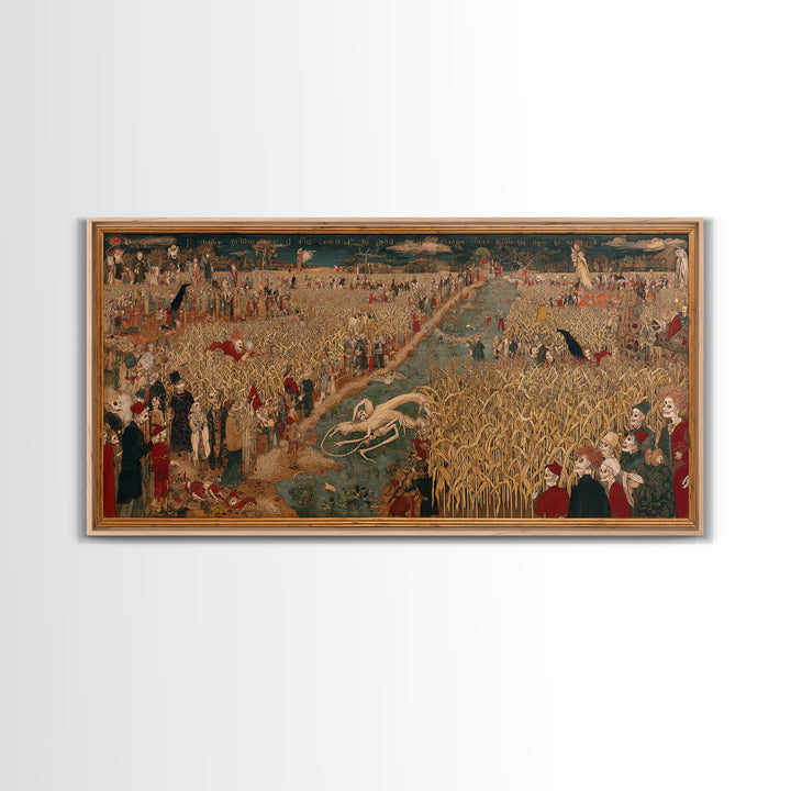 The Cornfield Crawler, Grotesque Carnival Art, Wide Panoramic Art, Macabre Wall Art, Framed Canvas Print, Halloween Wall Art
