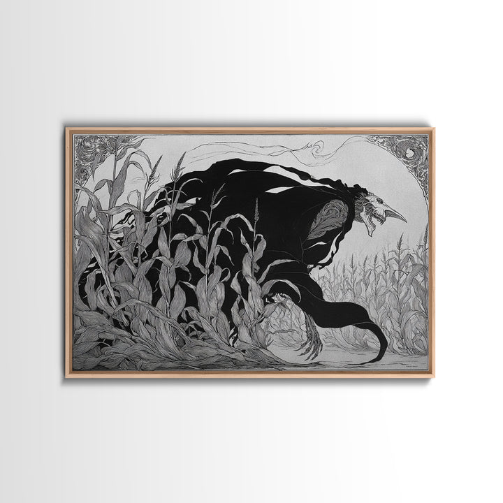 The Cornfield Crawler, Decadent Line Art, Landscape Wall Art, Dark Halloween Decor, Canvas Print, Halloween Wall Art